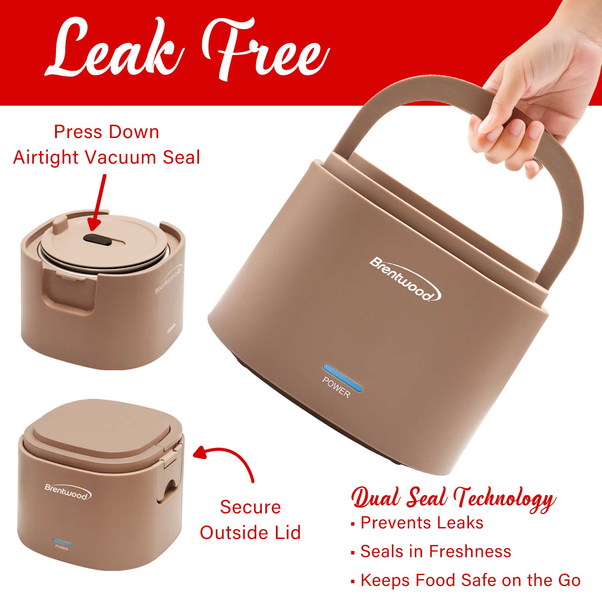 Brentwood ELB-600PK 110V 50W 0.6L Portable Leakproof Electric Lunch Box Food Warmer, Pink