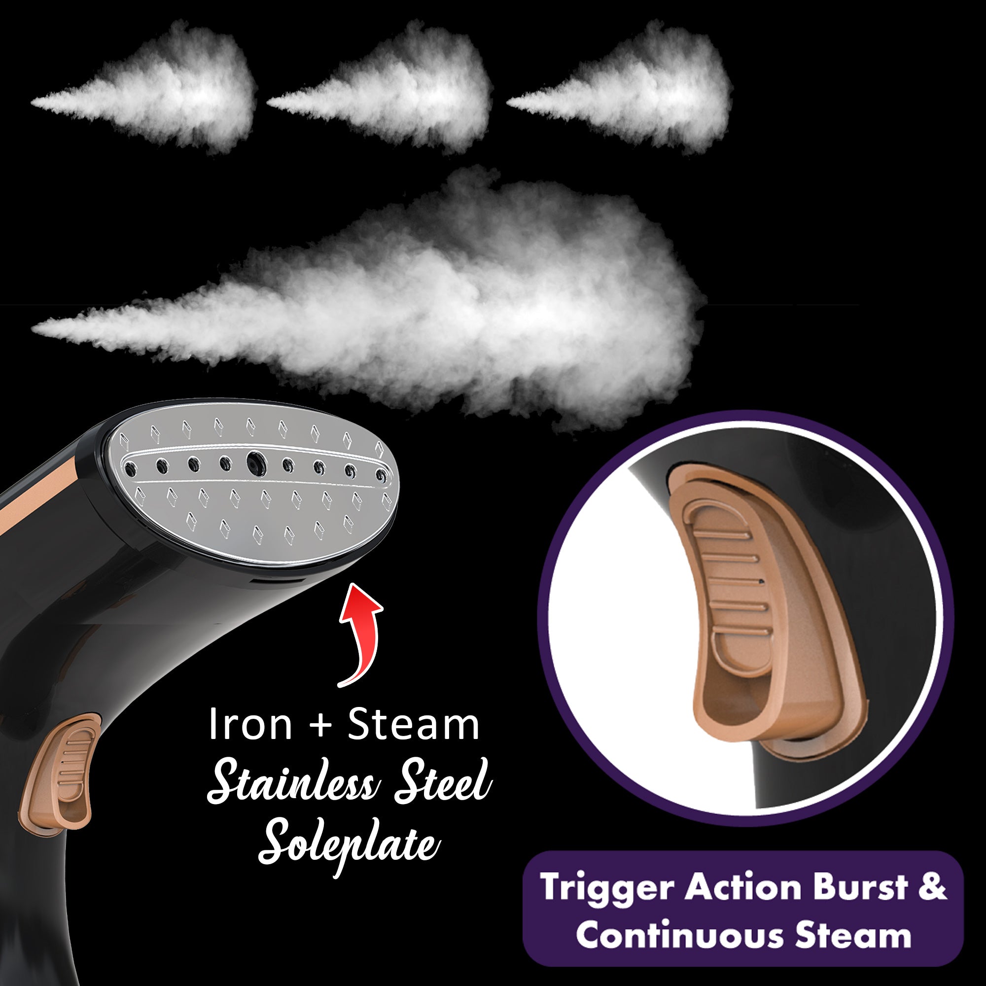 Brentwood MPI-42BK 1200W Portable Handheld Garment Iron Steamer for Clothes and More for Home, Office, and Travel, Black