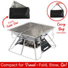 Brentwood BB-4X14SS 14” x 14” Portable Stainless Steel Folding Charcoal BBQ Grill and Outdoor Fire Pit with Carry Bag