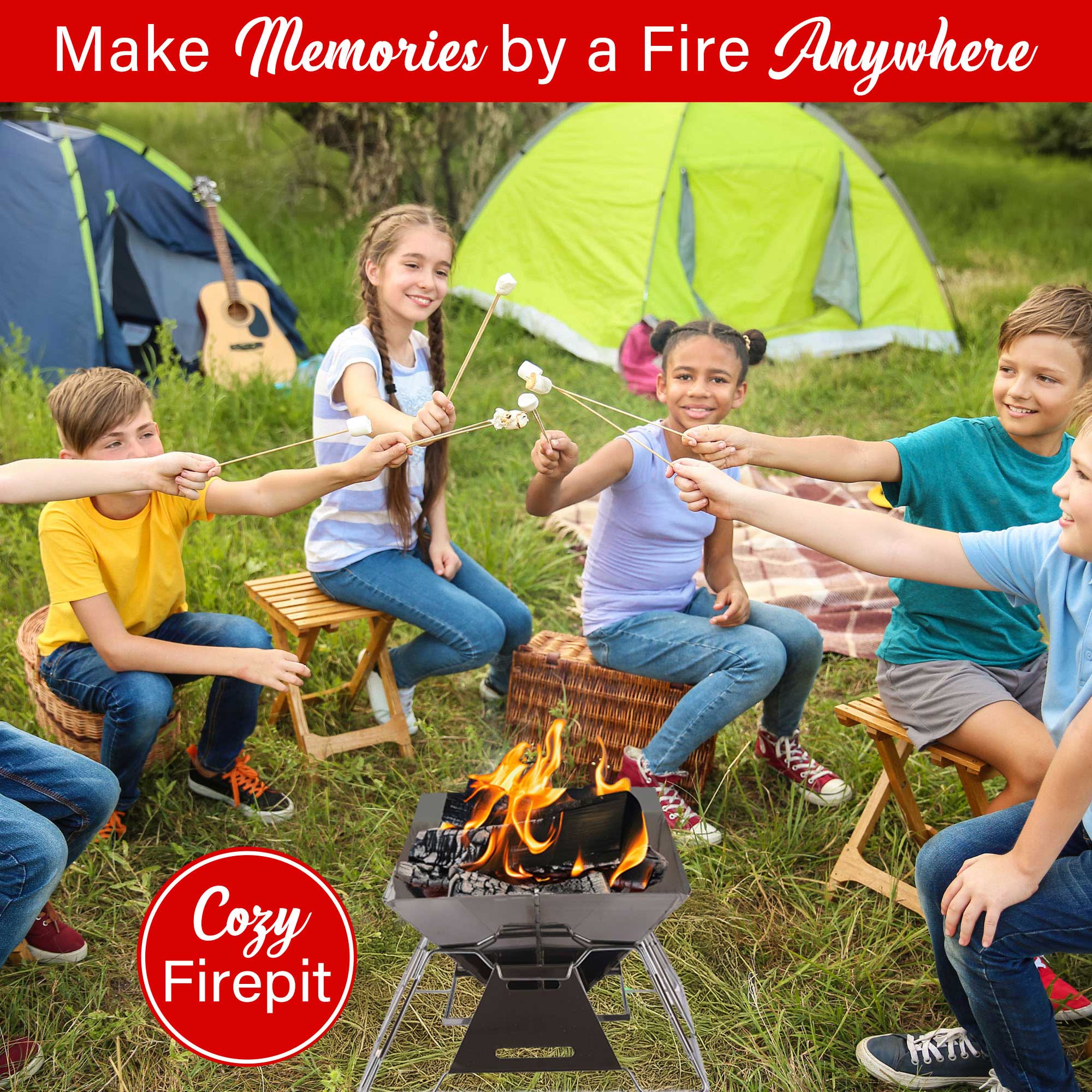 Brentwood BB-4X14SS 14” x 14” Portable Stainless Steel Folding Charcoal BBQ Grill and Outdoor Fire Pit with Carry Bag