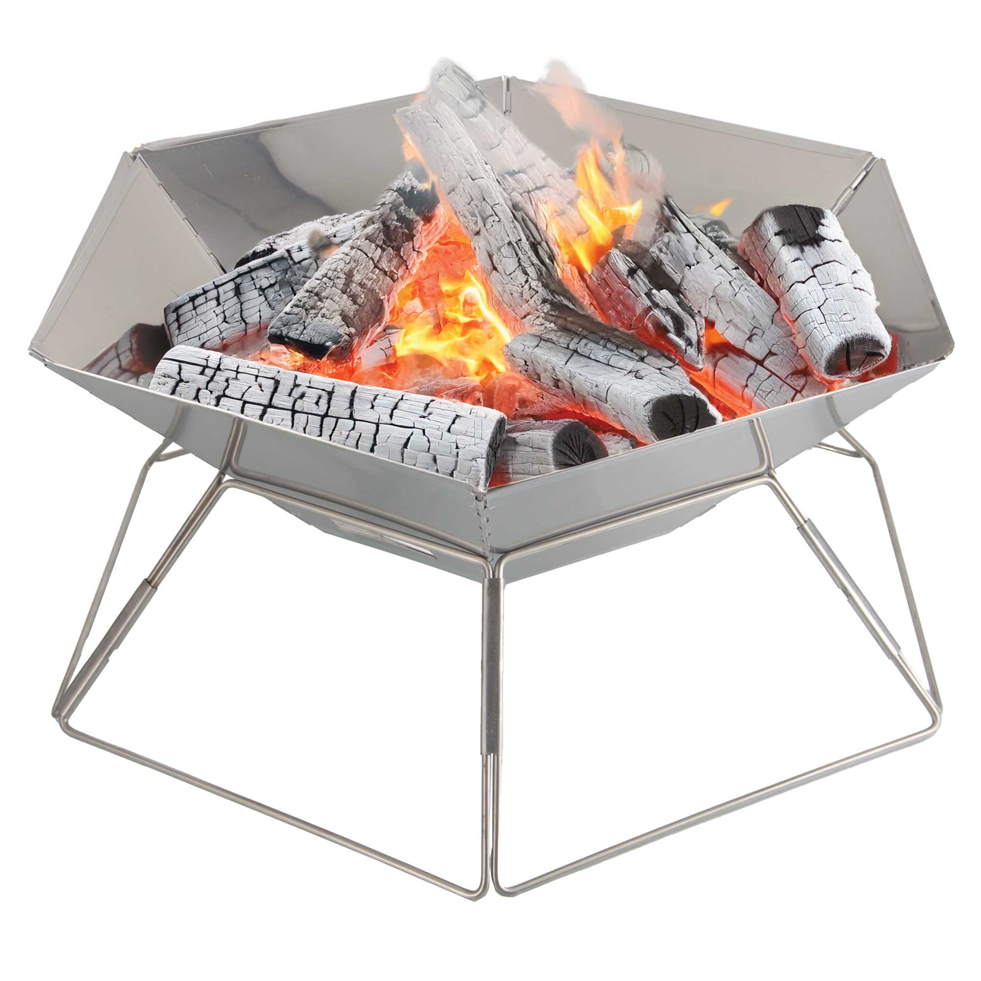 Brentwood BB-6X20SS 20” Portable Stainless Steel Folding Charcoal BBQ Grill and Outdoor Fire Pit with Carry Bag