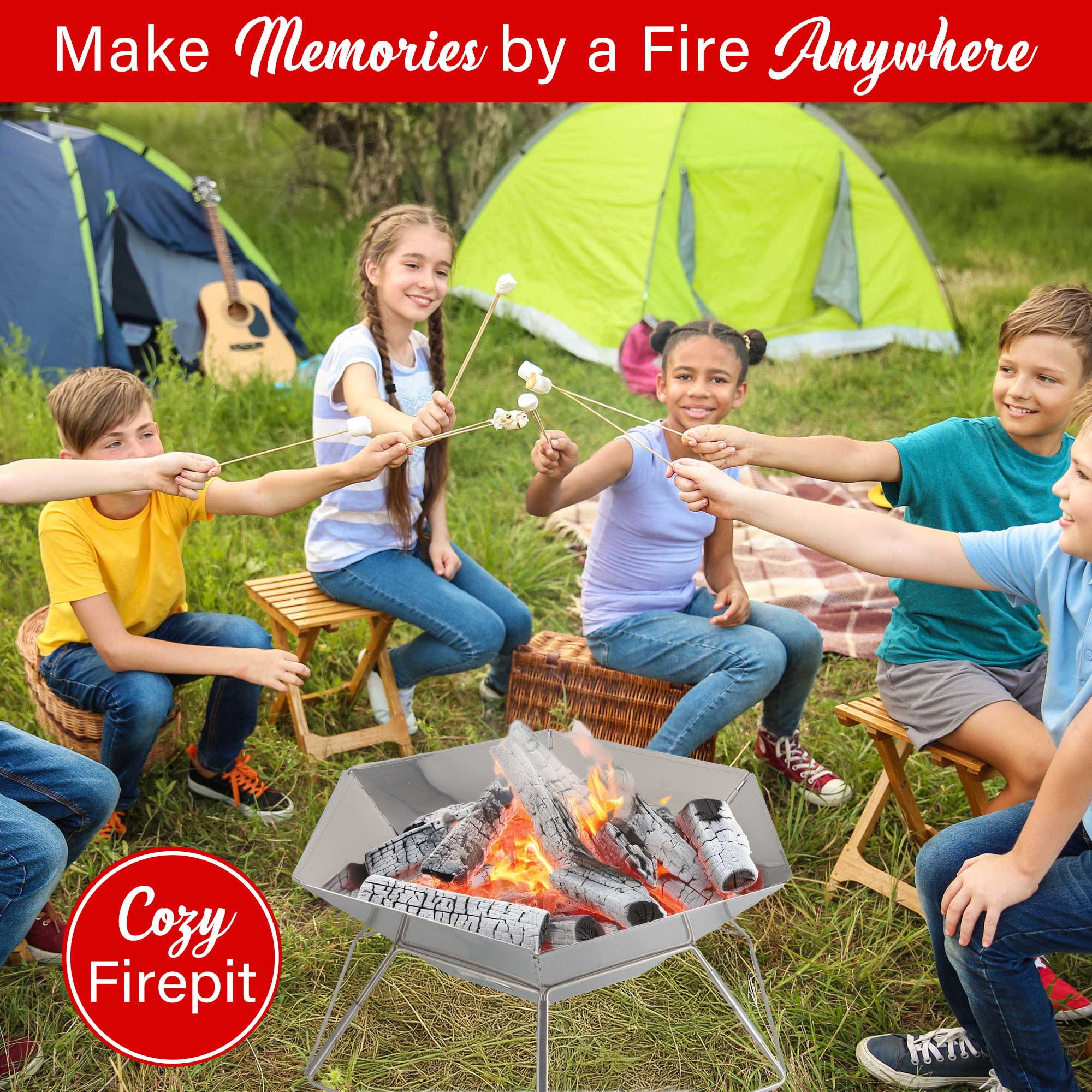 Brentwood BB-6X20SS 20” Portable Stainless Steel Folding Charcoal BBQ Grill and Outdoor Fire Pit with Carry Bag