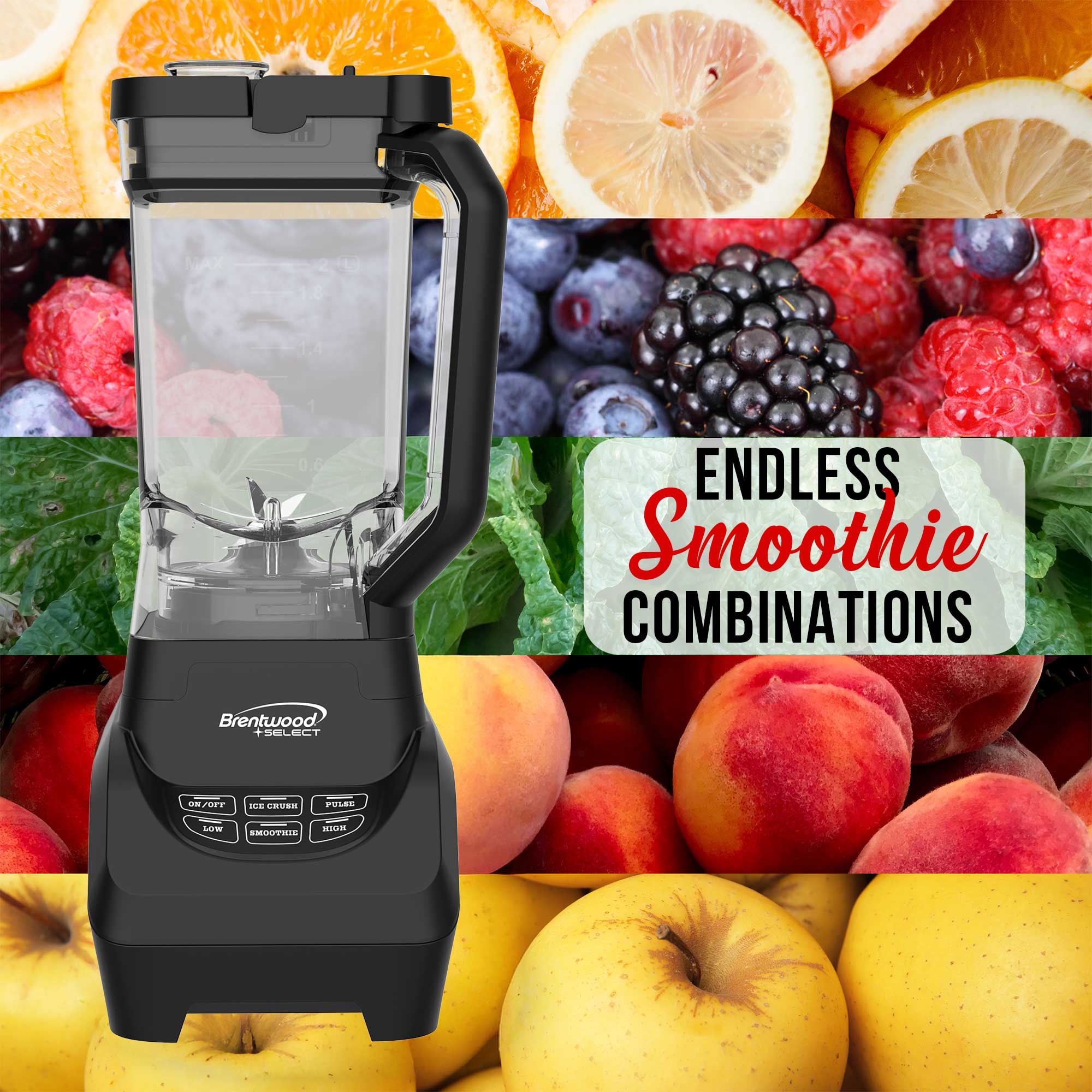 Brentwood Select JBS-1000BK Professional Smart Blender with 1000w Ice Crushing Power, Large 8.5-Cup Plastic Jar, Stainless Steel Blades, Non-Slip Base, Dishwasher-Safe Parts, Black