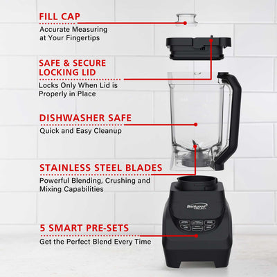 Brentwood Select JBS-1000BK Professional Smart Blender with 1000w Ice Crushing Power, Large 8.5-Cup Plastic Jar, Stainless Steel Blades, Non-Slip Base, Dishwasher-Safe Parts, Black