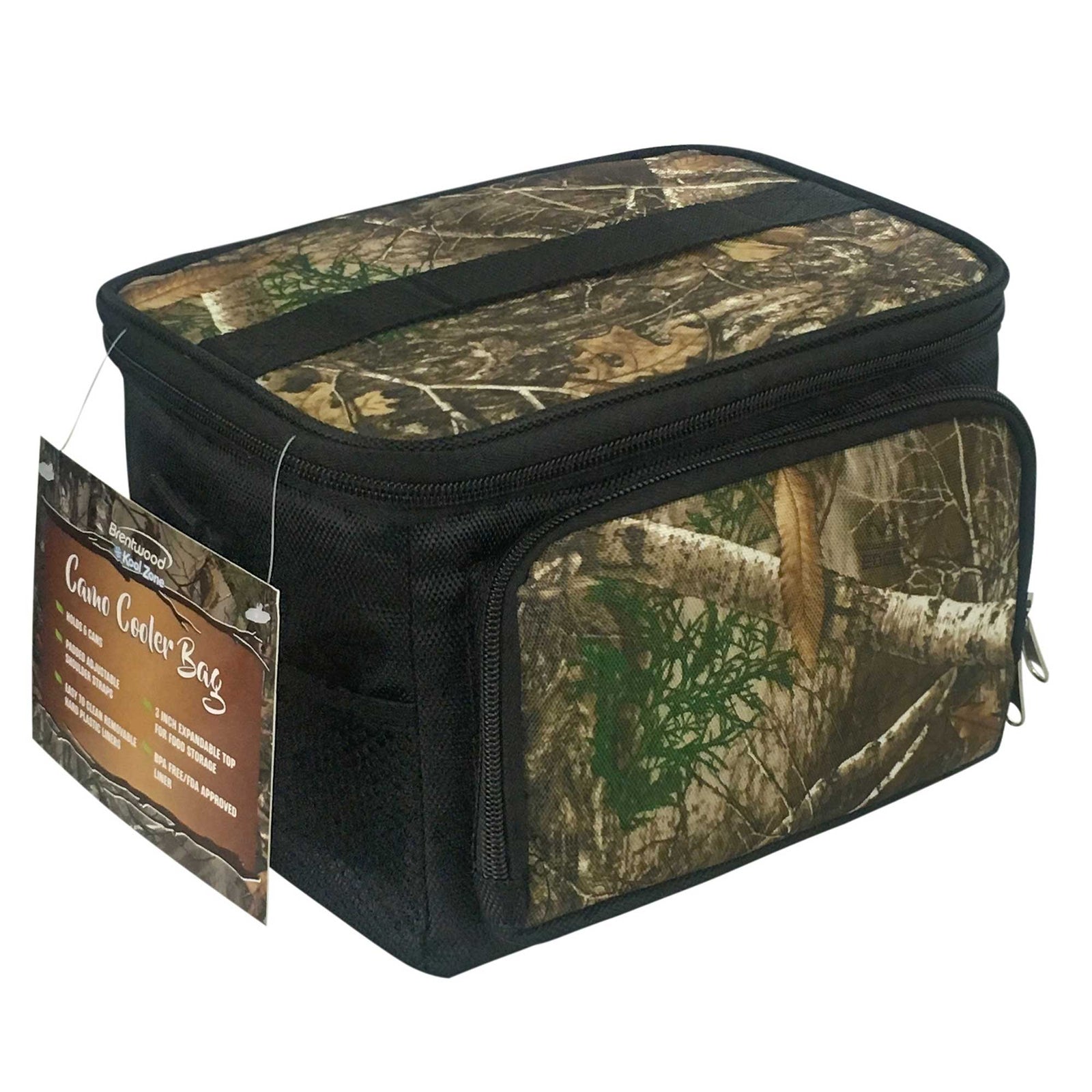 Brentwood Kool Zone CM-1200 12-Can Insulated Cooler Bag with Hard Liner, Realtree Edge Camo