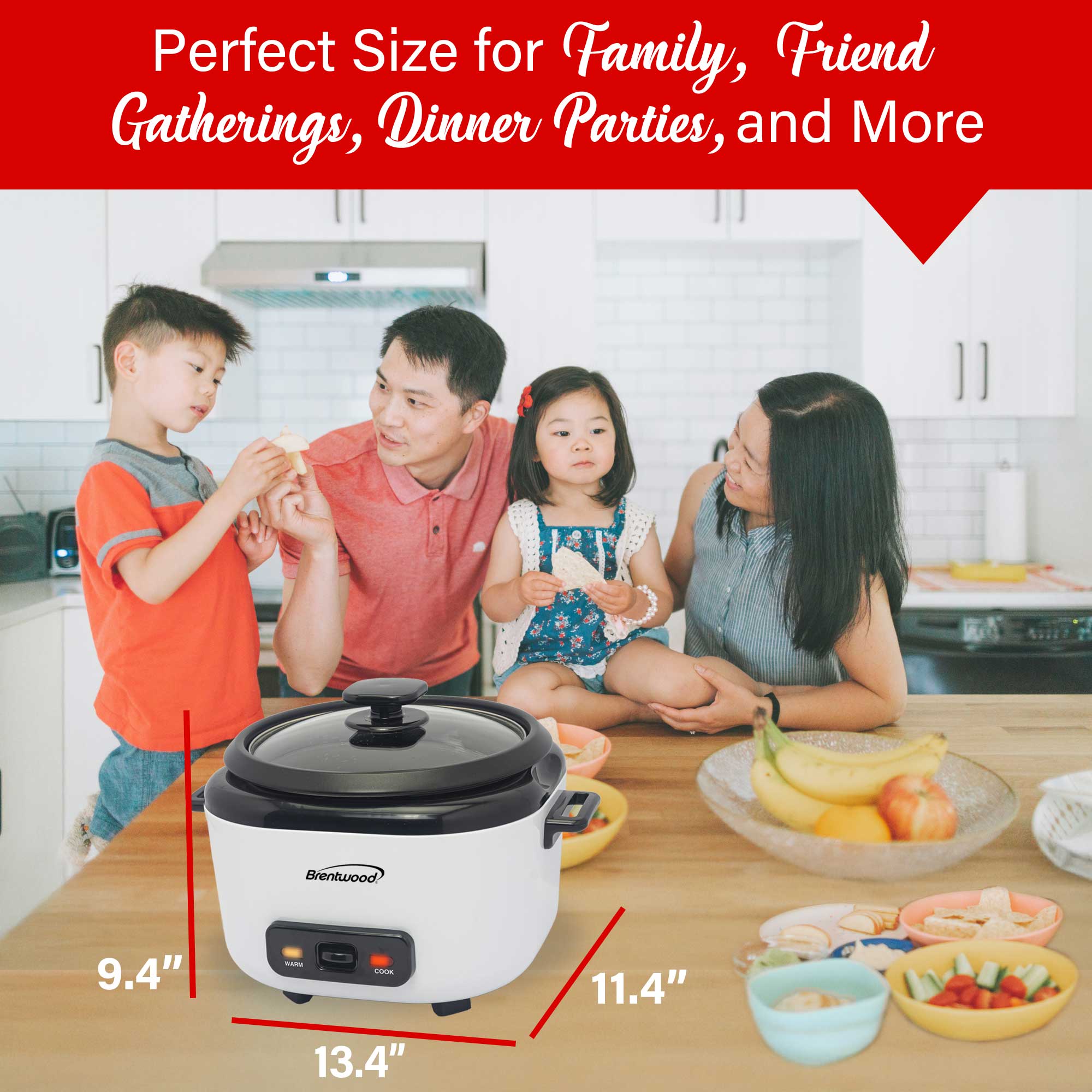 Brentwood RC-5020W 20-Cups Cooked/10-Cups Uncooked Rice Cooker with Steam Tray, Measuring Cup, and Spatula, White