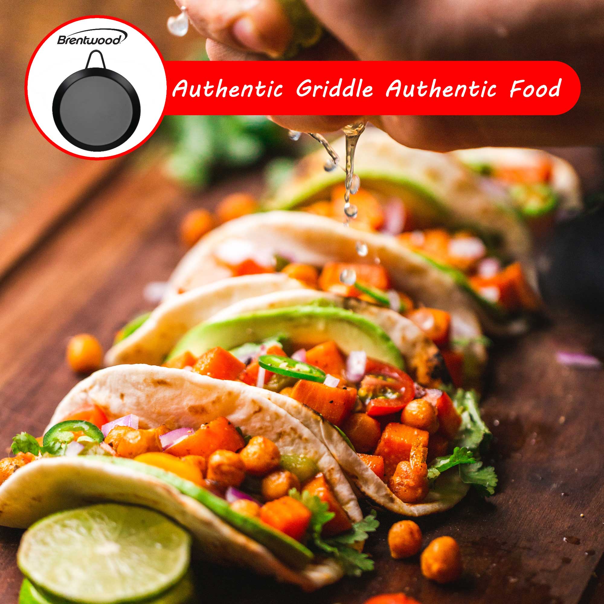 Brentwood BCM-24 9.5-Inch Carbon Steel Non-Stick Round Comal Griddle, Black