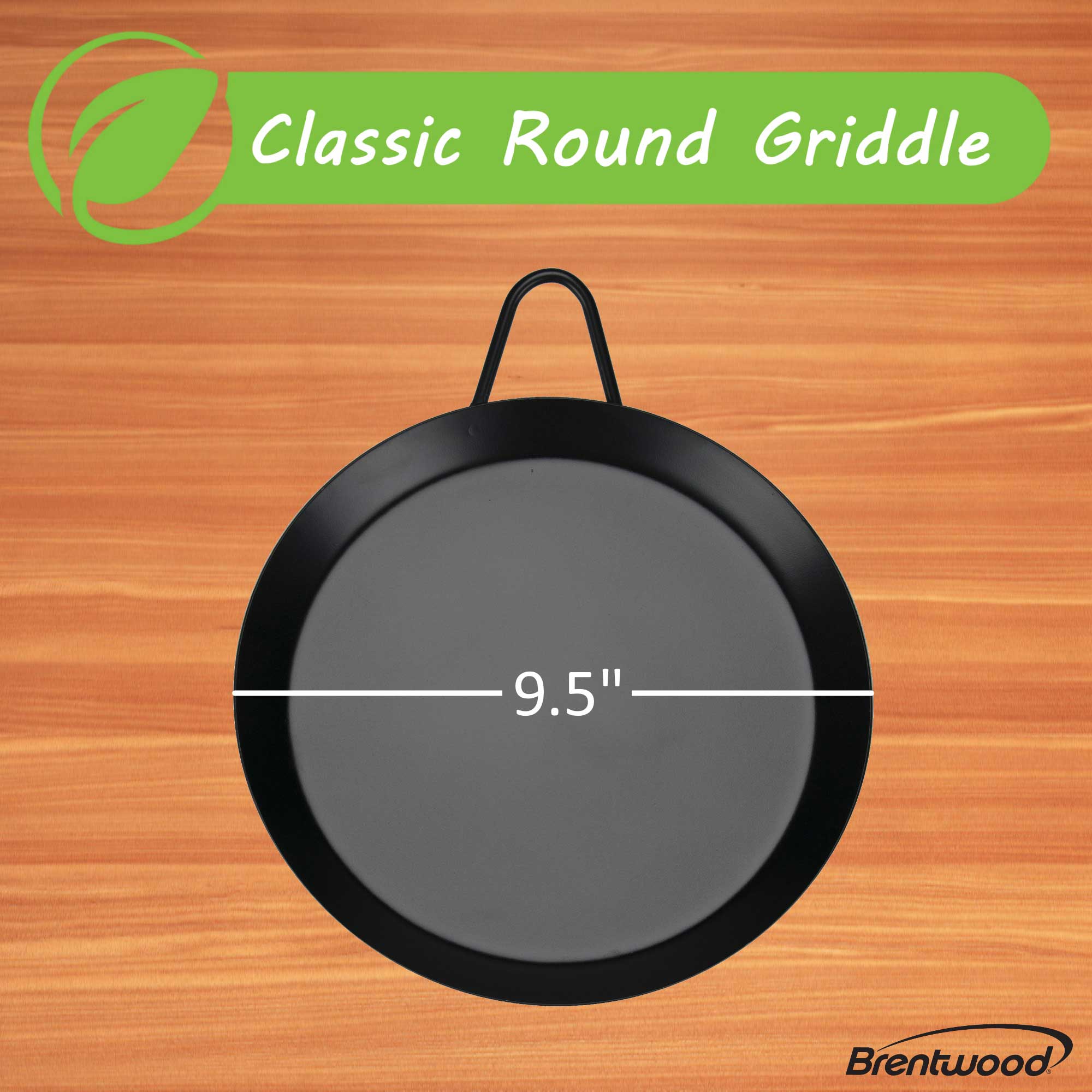 Brentwood BCM-24 9.5-Inch Carbon Steel Non-Stick Round Comal Griddle, Black