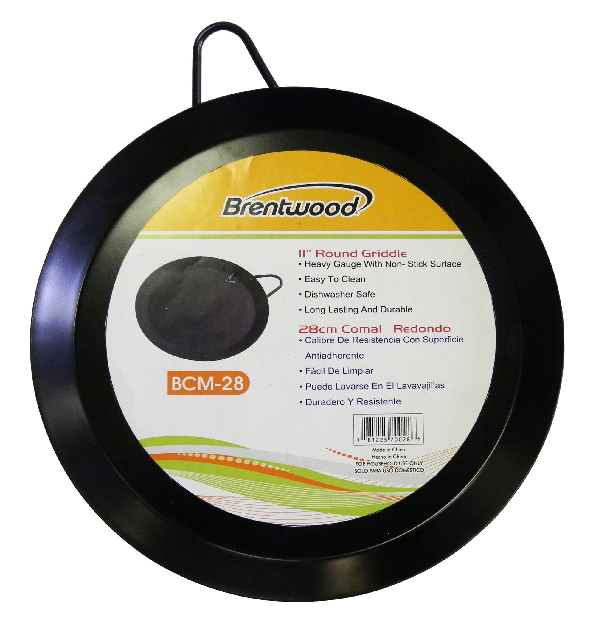 Brentwood BCM-28 11-Inch Carbon Steel Non-Stick Round Comal Griddle, Black