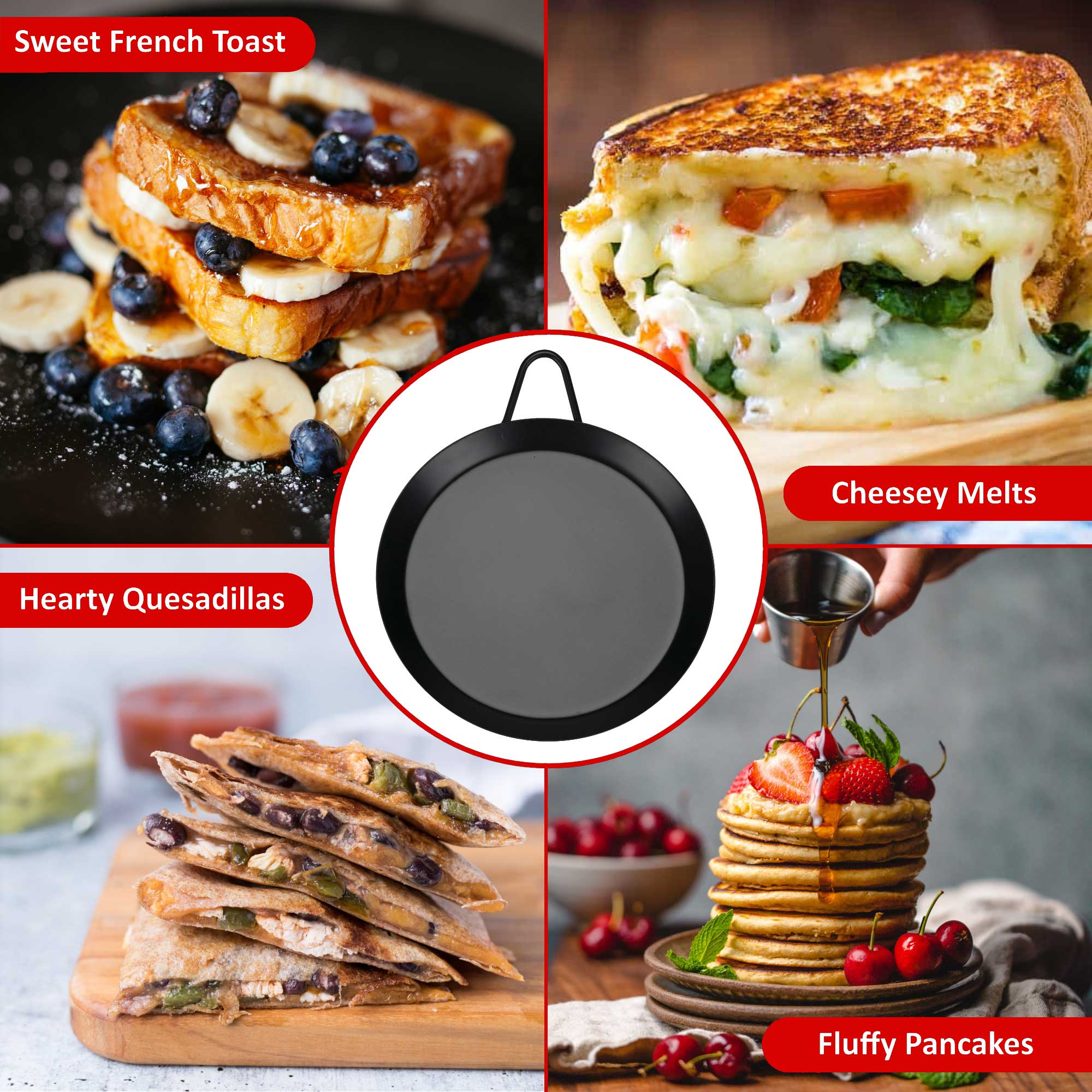 Brentwood BCM-33 13-Inch Carbon Steel Non-Stick Round Comal Griddle, Black