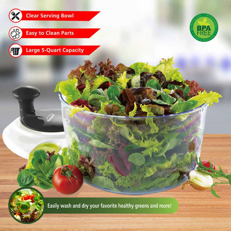 Brentwood KA-5030BK Salad Spinner with 5-Quart Serving Bowl, Black