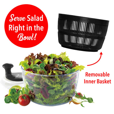 Brentwood KA-5030BK Salad Spinner with 5-Quart Serving Bowl, Black