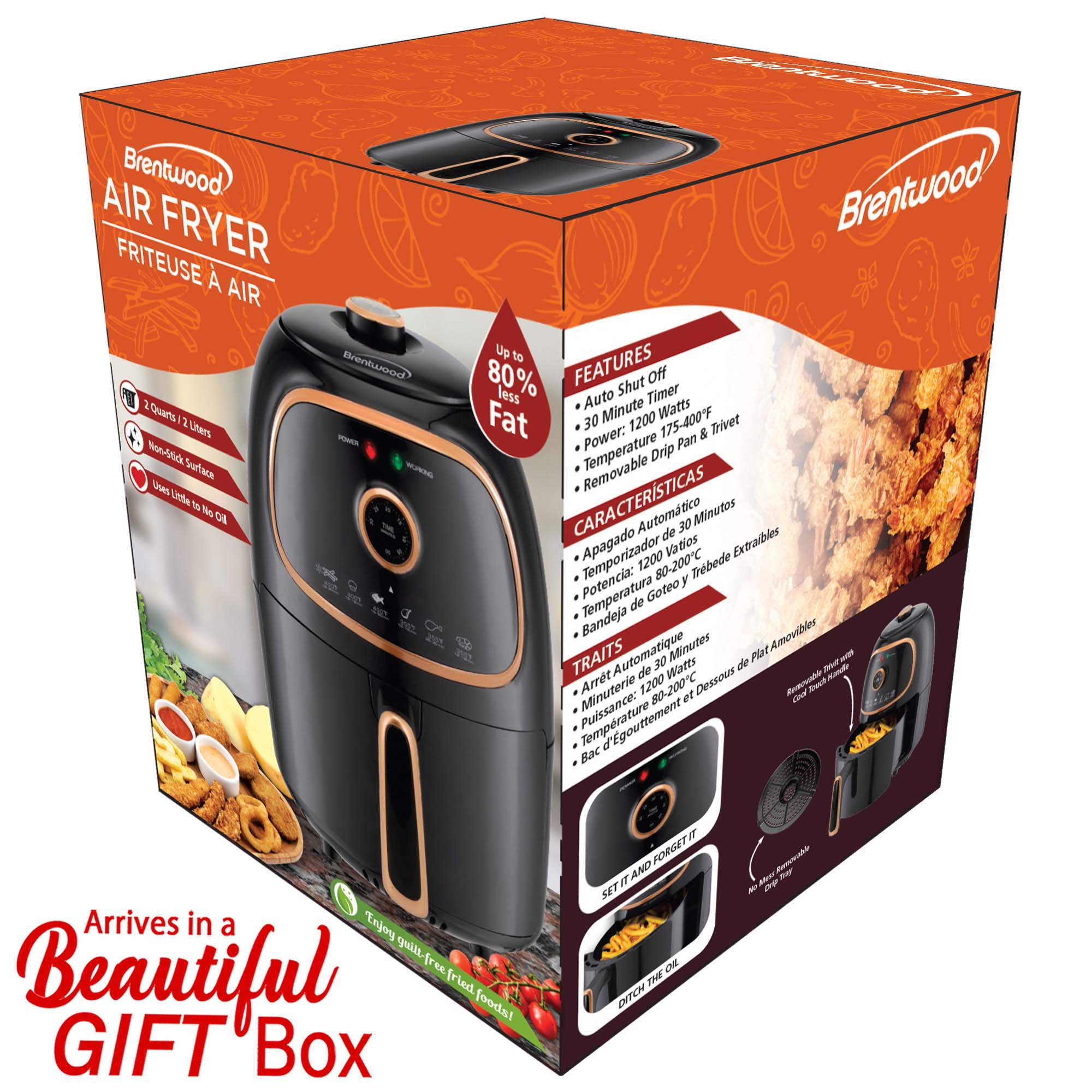 Brentwood AF-202BKC 2-Quart Small Electric Air Fryer, Timer & Temp. Control