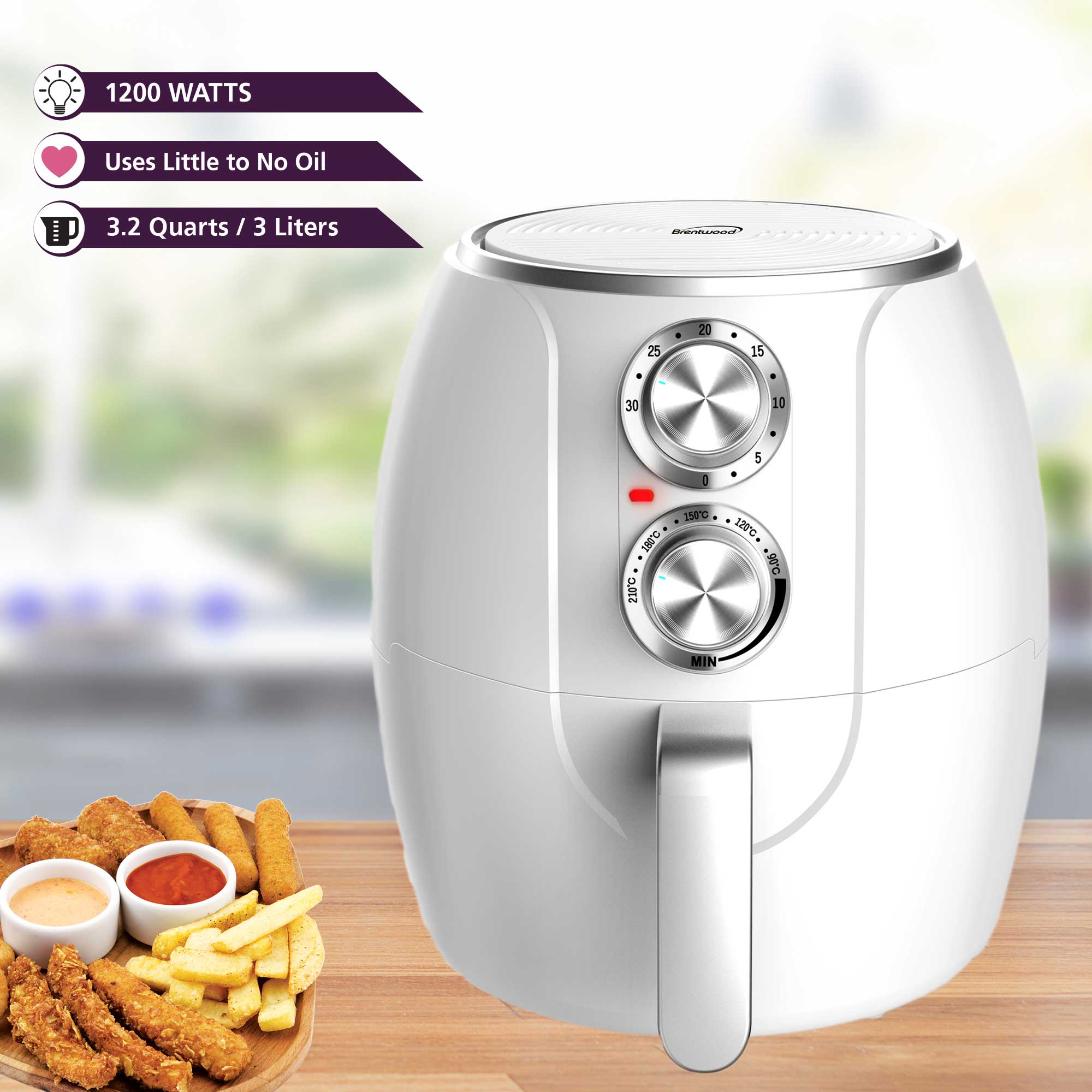 Brentwood AF300W 3.2Quart Small Electric Air Fryer, Timer & Temp. Co