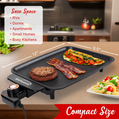 Brentwood TS-810 Electric Griddle with Ceramic Non-Stick, Adjustable Temperature, and Cool Touch Handles, 12 x 10 Inch, Black
