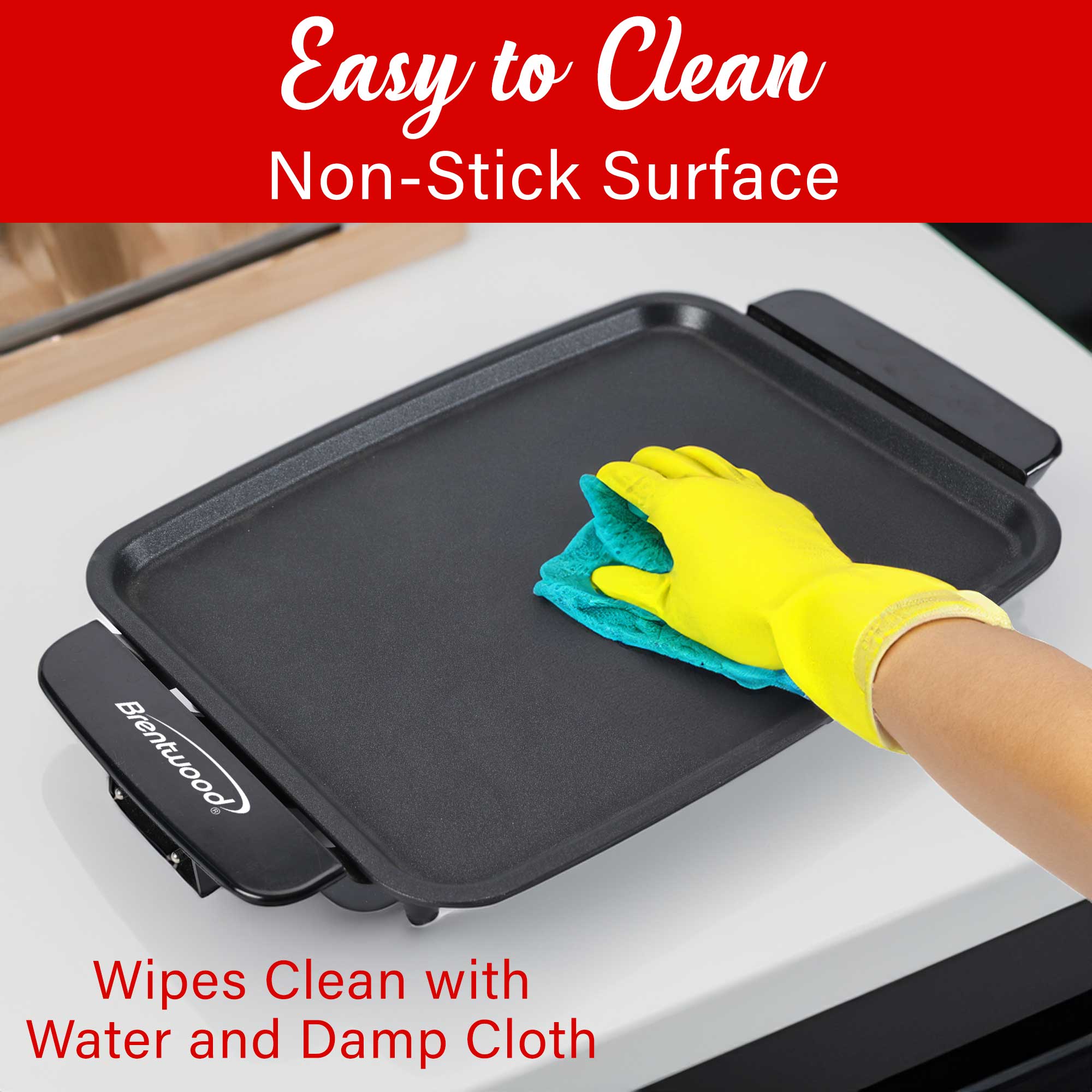 Brentwood TS-810 Electric Griddle with Ceramic Non-Stick, Adjustable Temperature, and Cool Touch Handles, 12 x 10 Inch, Black