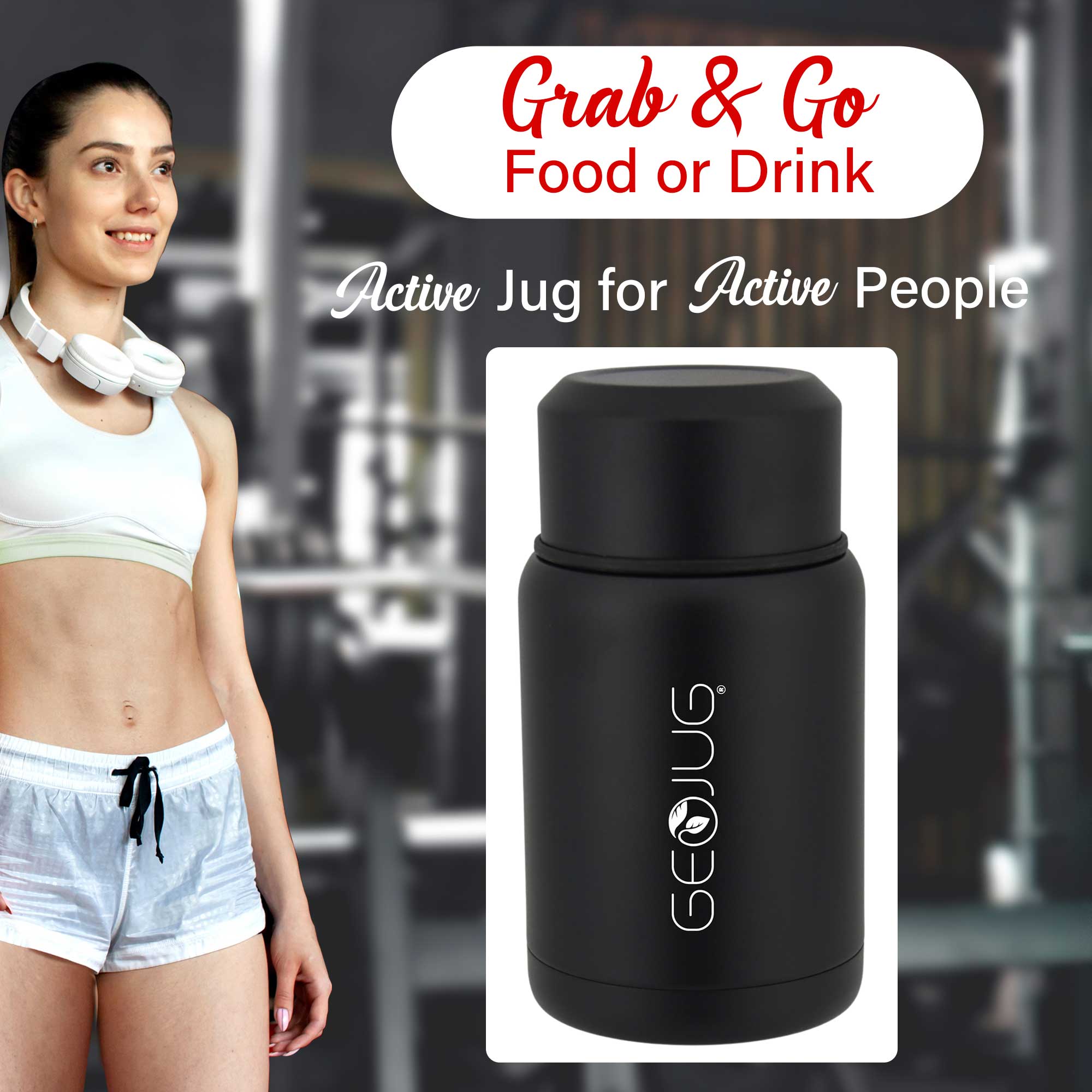 Brentwood GEOJUG FTS-500BK 17oz Vacuum Insulated Stainless Steel Food Jar with Bowl and Folding Spoon, Black