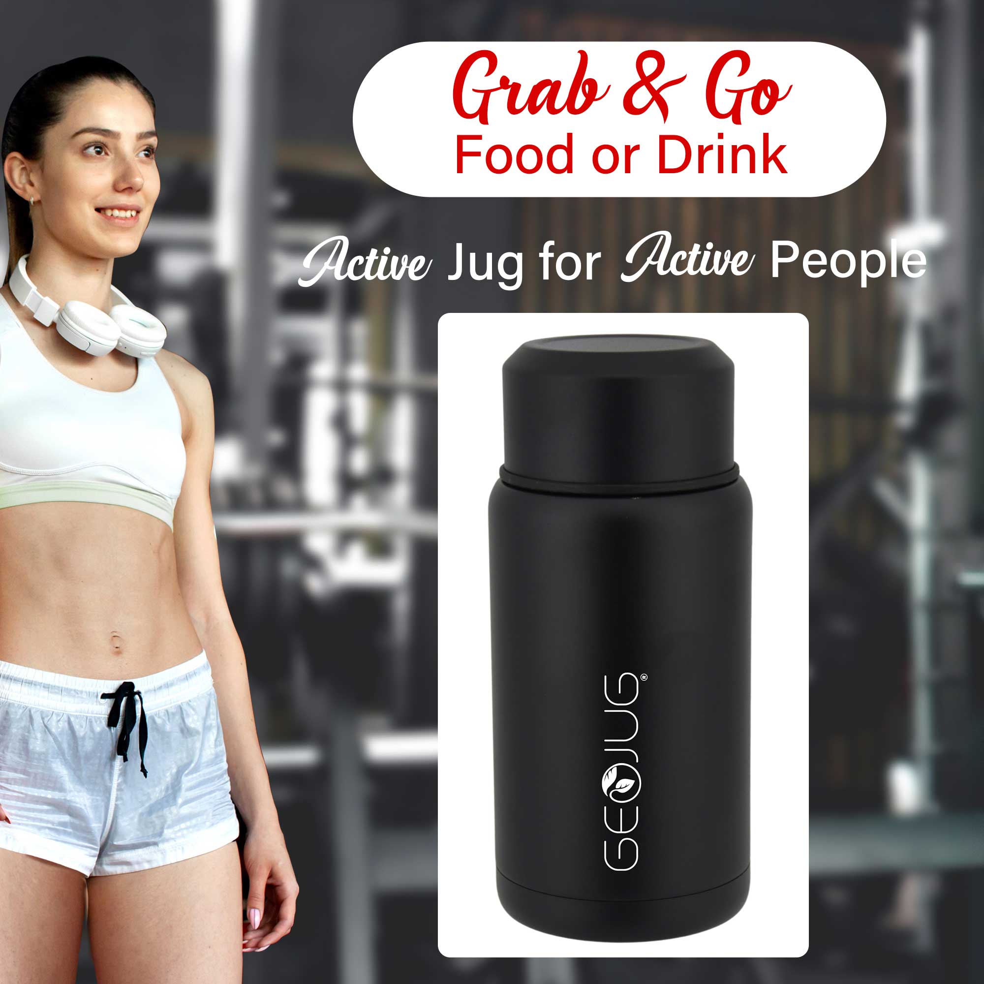 Brentwood GEOJUG FTS-750BK 25oz Vacuum Insulated Stainless Steel Food Jar with Bowl and Folding Spoon, Black