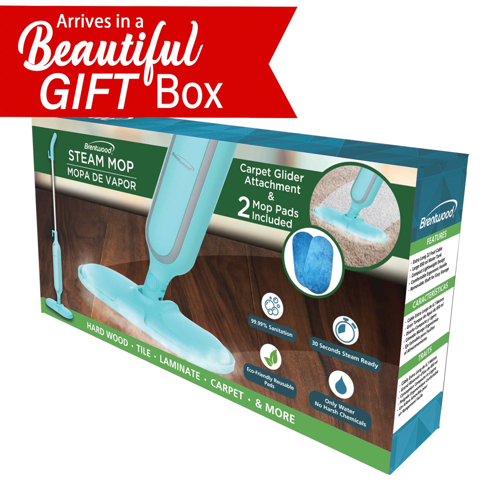 Brentwood STM-4000BL 1100w Steam Mop Hard Floor Steamer Tile and Wood Cleaner, Blue