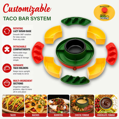 Brentwood TS-607MC Brentwood Heated Taco Bar Serving Set, 4 Taco Holders, 20oz Warming Pot, 6 Filling Trays, Spinning Lazy Susan for Sharing