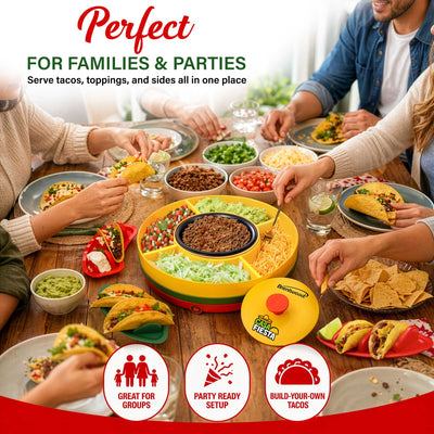 Brentwood TS-607MC Brentwood Heated Taco Bar Serving Set, 4 Taco Holders, 20oz Warming Pot, 6 Filling Trays, Spinning Lazy Susan for Sharing