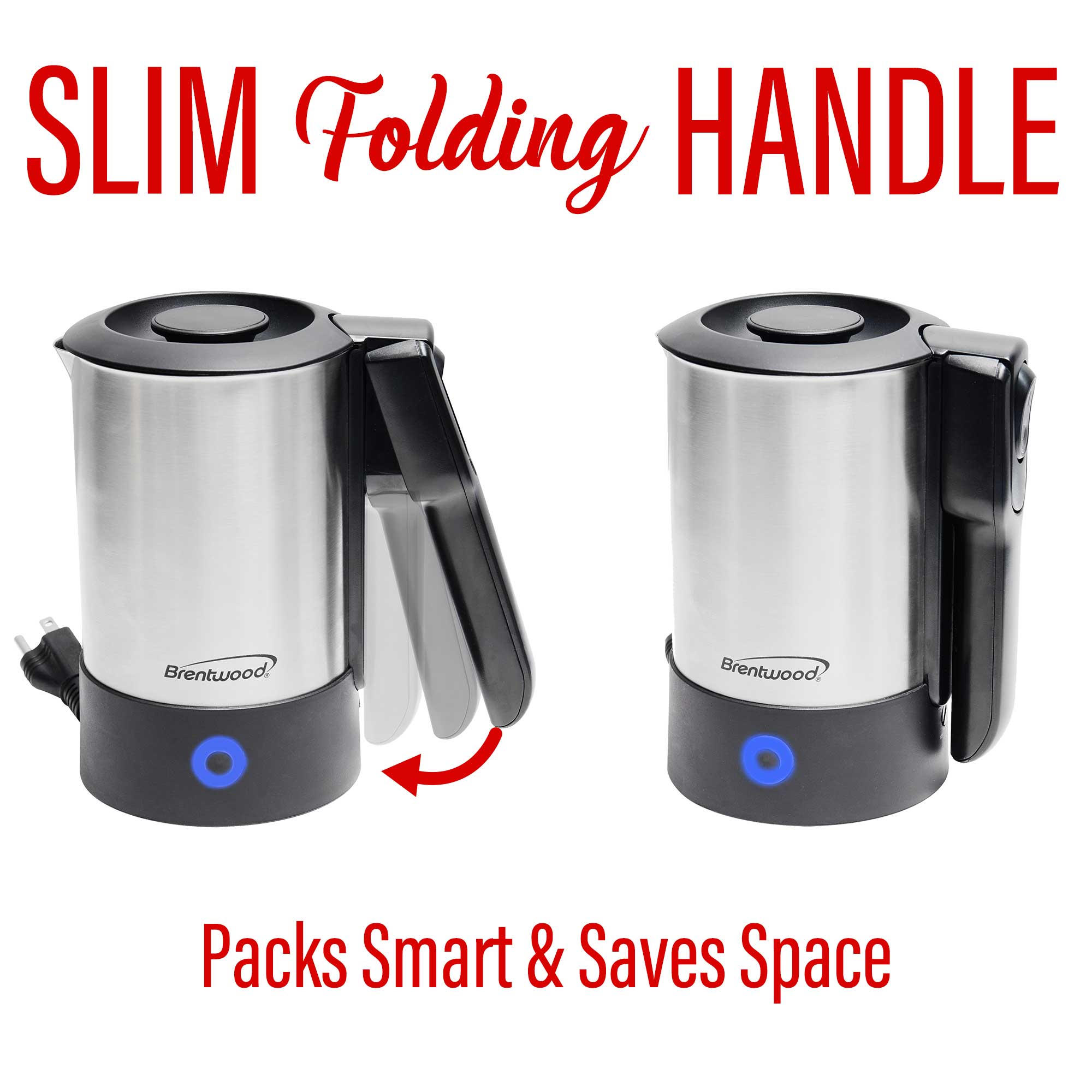 Brentwood KT-1506S 20 Ounce Dual Voltage 110-240v Stainless Steel Electric Travel Kettle