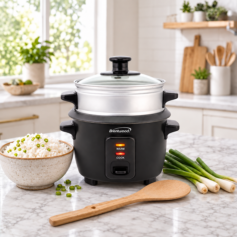 Coming Soon - Brentwood TS-504SBK 2-Cup Uncooked/4-Cup Cooked Rice Cooker and Food Steamer, Black
