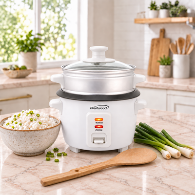 Coming Soon - Brentwood TS-504SW 2-Cup Uncooked/4-Cup Cooked Rice Cooker and Food Steamer, White