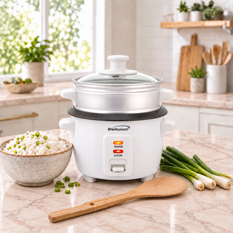 Coming Soon - Brentwood TS-504SW 2-Cup Uncooked/4-Cup Cooked Rice Cooker and Food Steamer, White