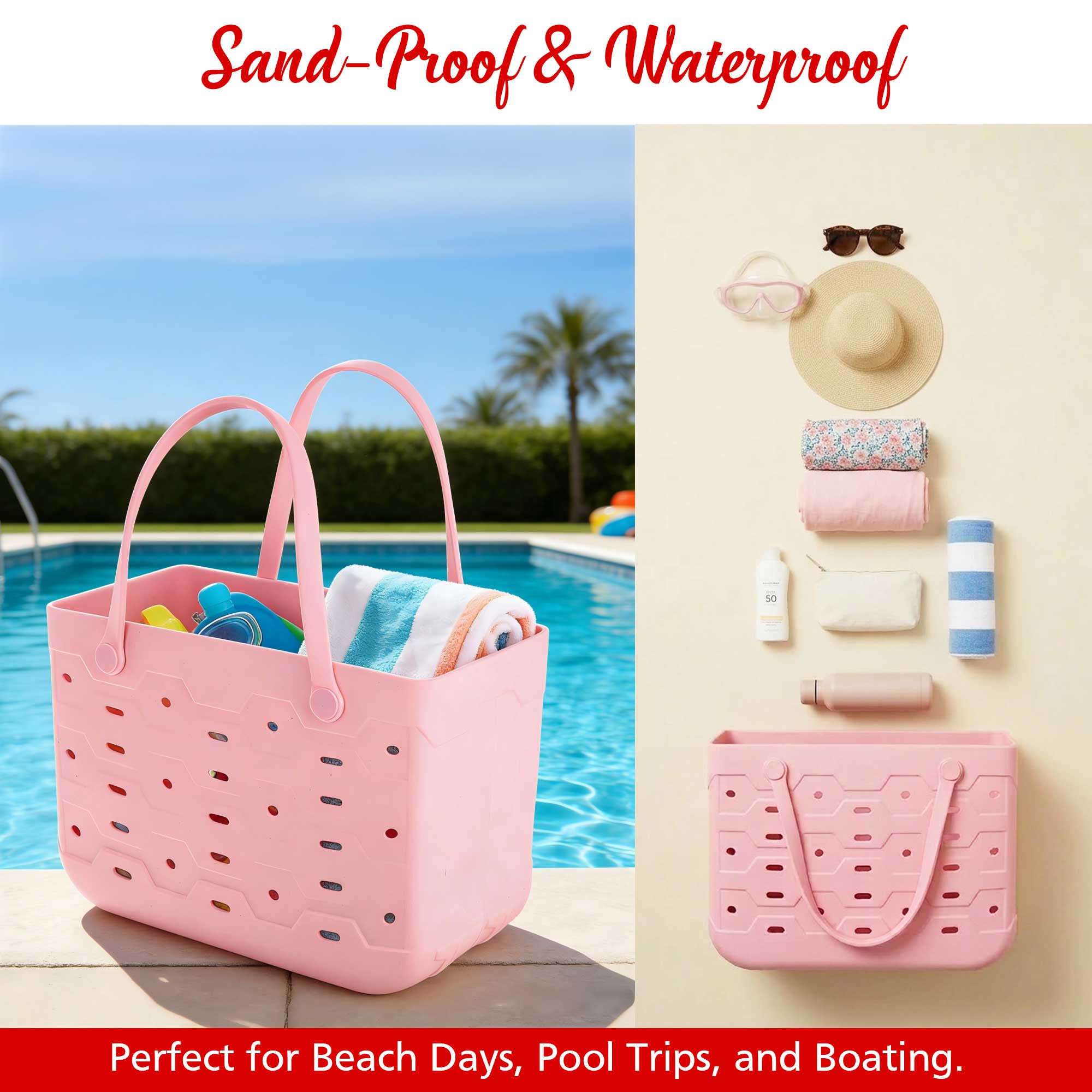 Brentwood TB-1813MC Universal Large Rubber Tote Bag, Durable, Washable, Water, Sand, and Tip-proof – Travel, Beach, Pool, Boat, Work, Sports, Groceries, and More