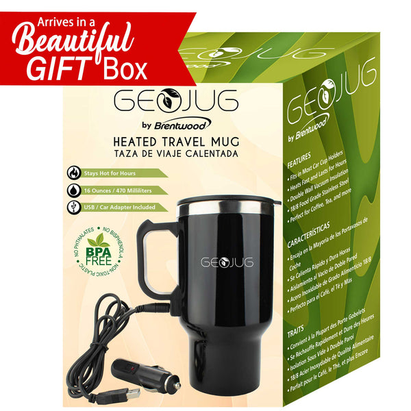 Brentwood CMB-16B Stainless Steel 16oz 12 Volt Heated Travel Mug, Blac