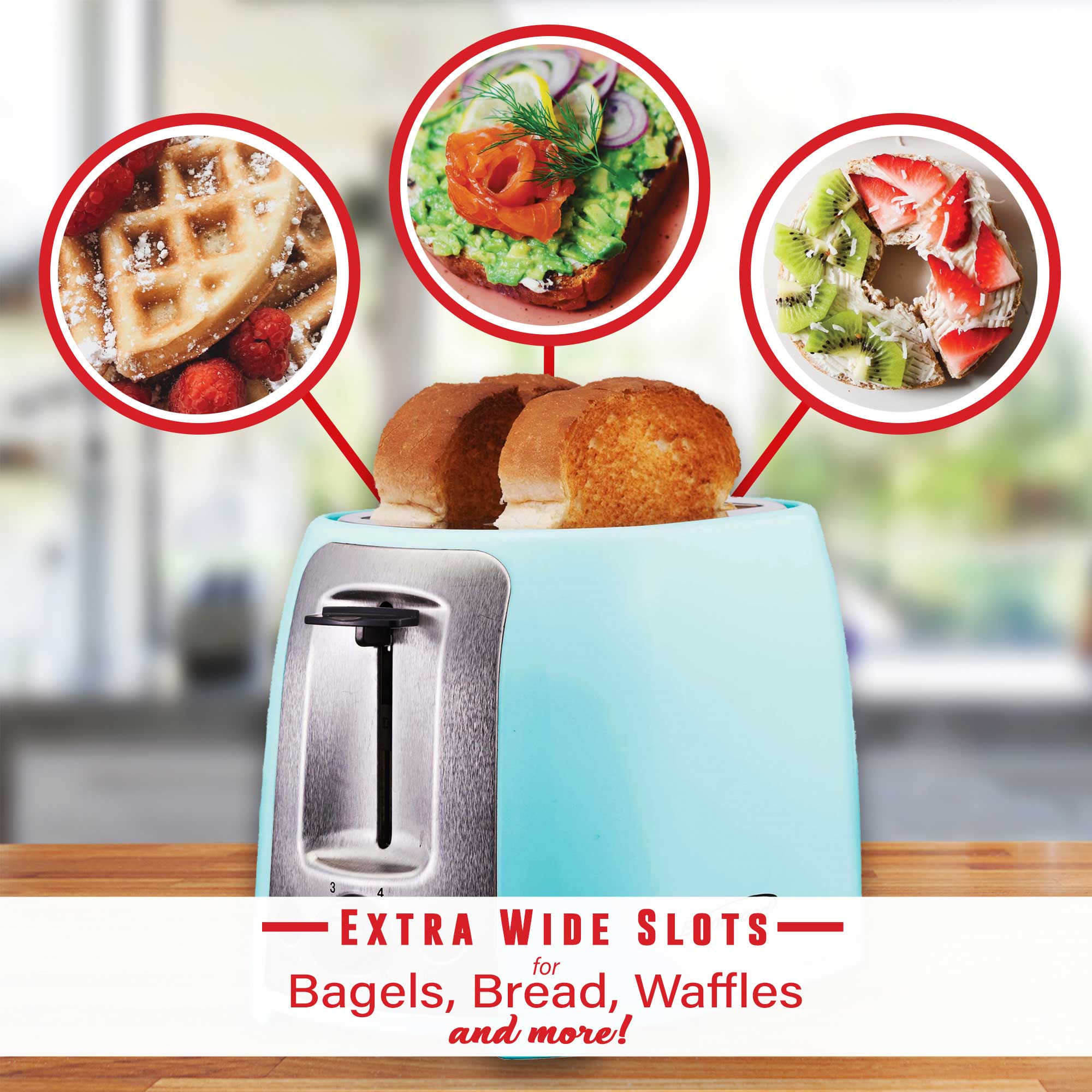 Brentwood TS-292BL Cool Touch 2-Slice Extra Wide Slot Toaster, Blue