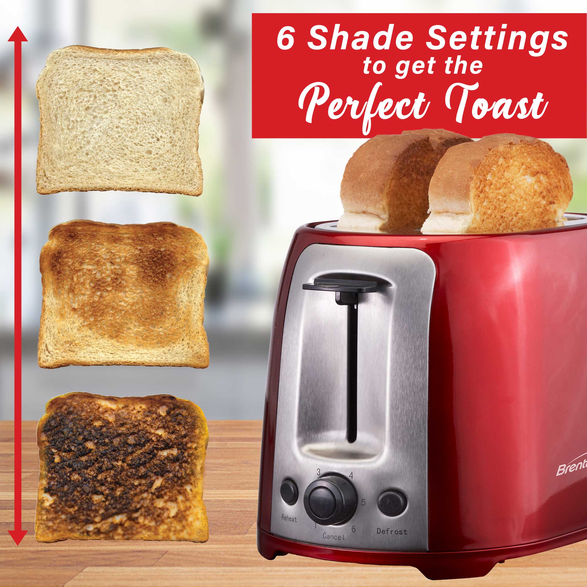 Brentwood TS-292R Cool Touch 2-Slice Extra Wide Slot Toaster, Red