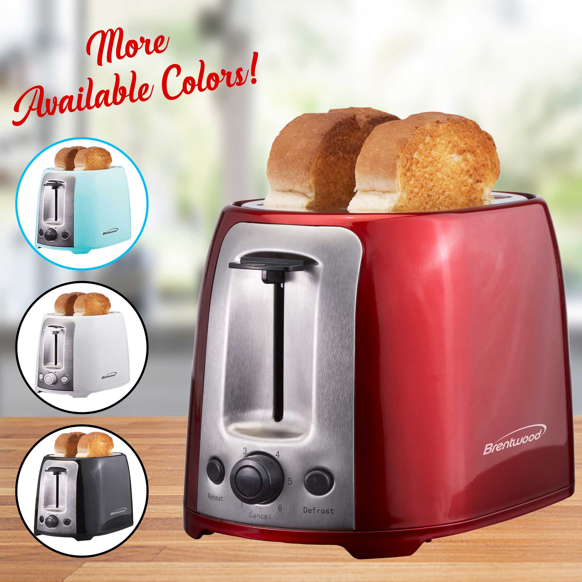Brentwood TS-292R Cool Touch 2-Slice Extra Wide Slot Toaster, Red