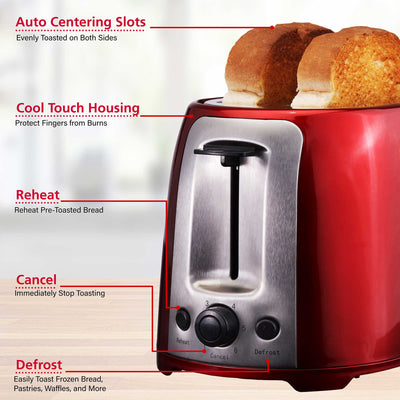 Brentwood TS-292R Cool Touch 2-Slice Extra Wide Slot Toaster, Red
