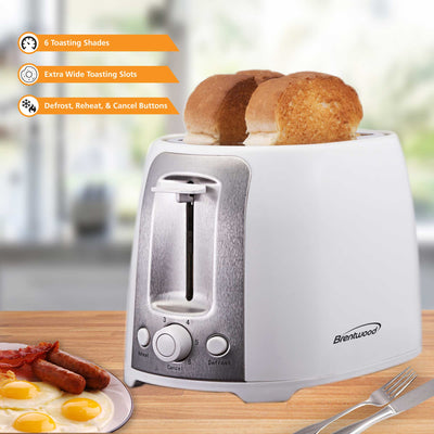 Tostador Brentwood Cool Touch, 2 Rebanadas, Blanco