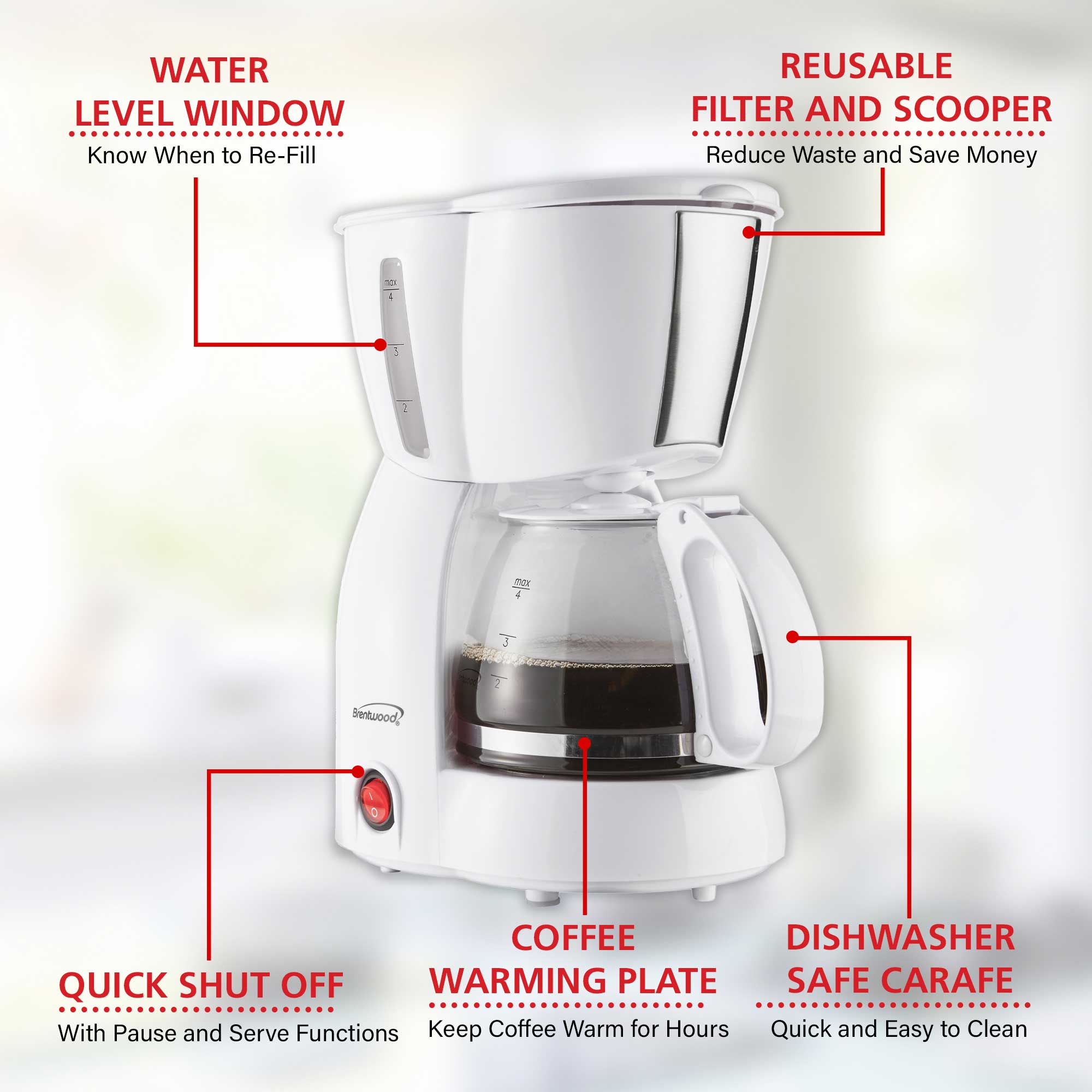 Brentwood 4 Cup Coffee Maker in White