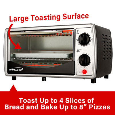 Brentwood TS-345B Stainless Steel 4 Slice Toaster Oven, Black