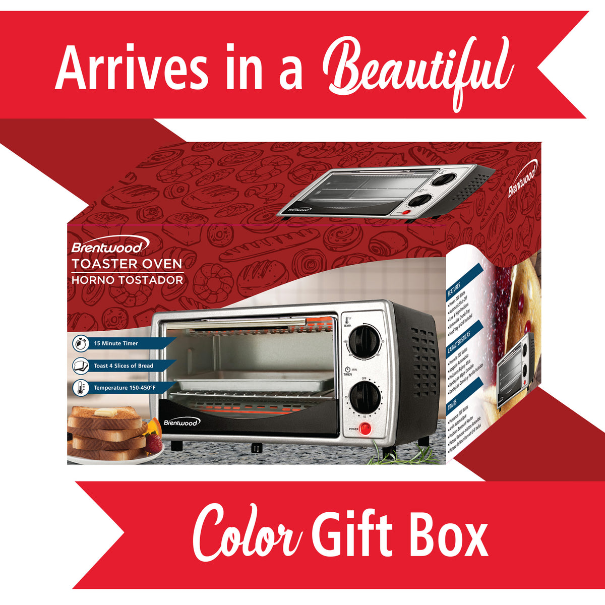 Brentwood TS345B Stainless Steel 4 Slice Toaster Oven, Black