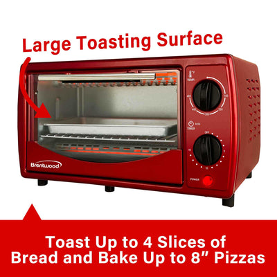 Brentwood TS-345R Stainless Steel 4 Slice Toaster Oven, Ruby Red