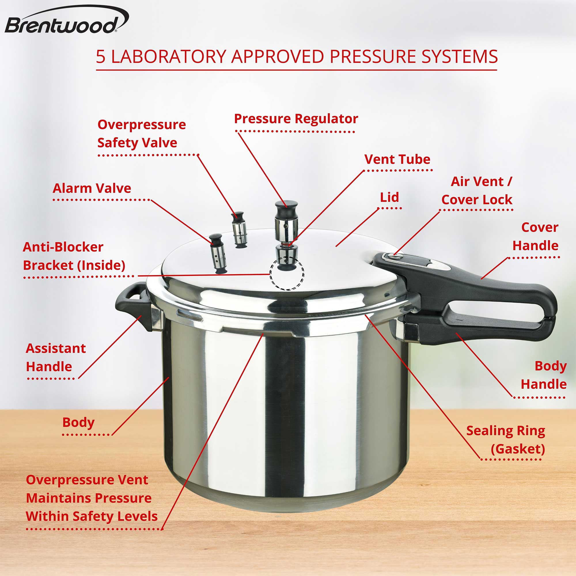 Brentwood BPC-105 6-Quart Pressure Cooker, Aluminum - Brentwood