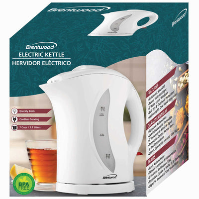 Brentwood KT-1617 BPA Free 1.7 Liter Cordless Electric Kettle, White