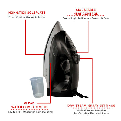 Brentwood MPI-90BK Steam Iron with Auto Shut-Off, Black