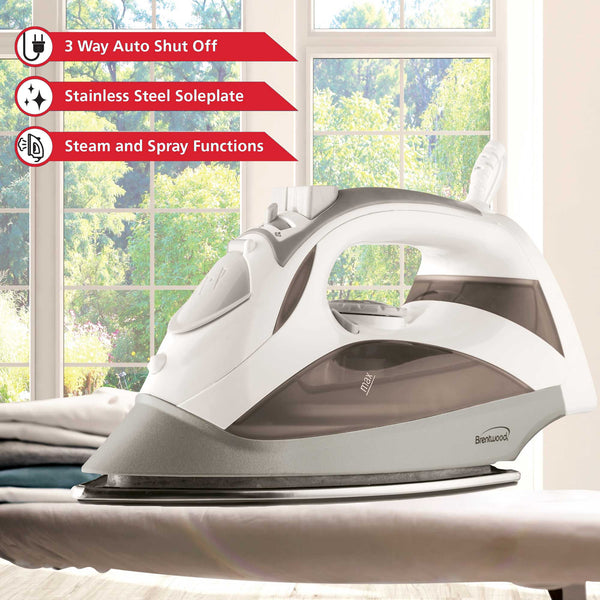 Brentwood MPI90W Steam Iron with Auto ShutOff, White Brentwood
