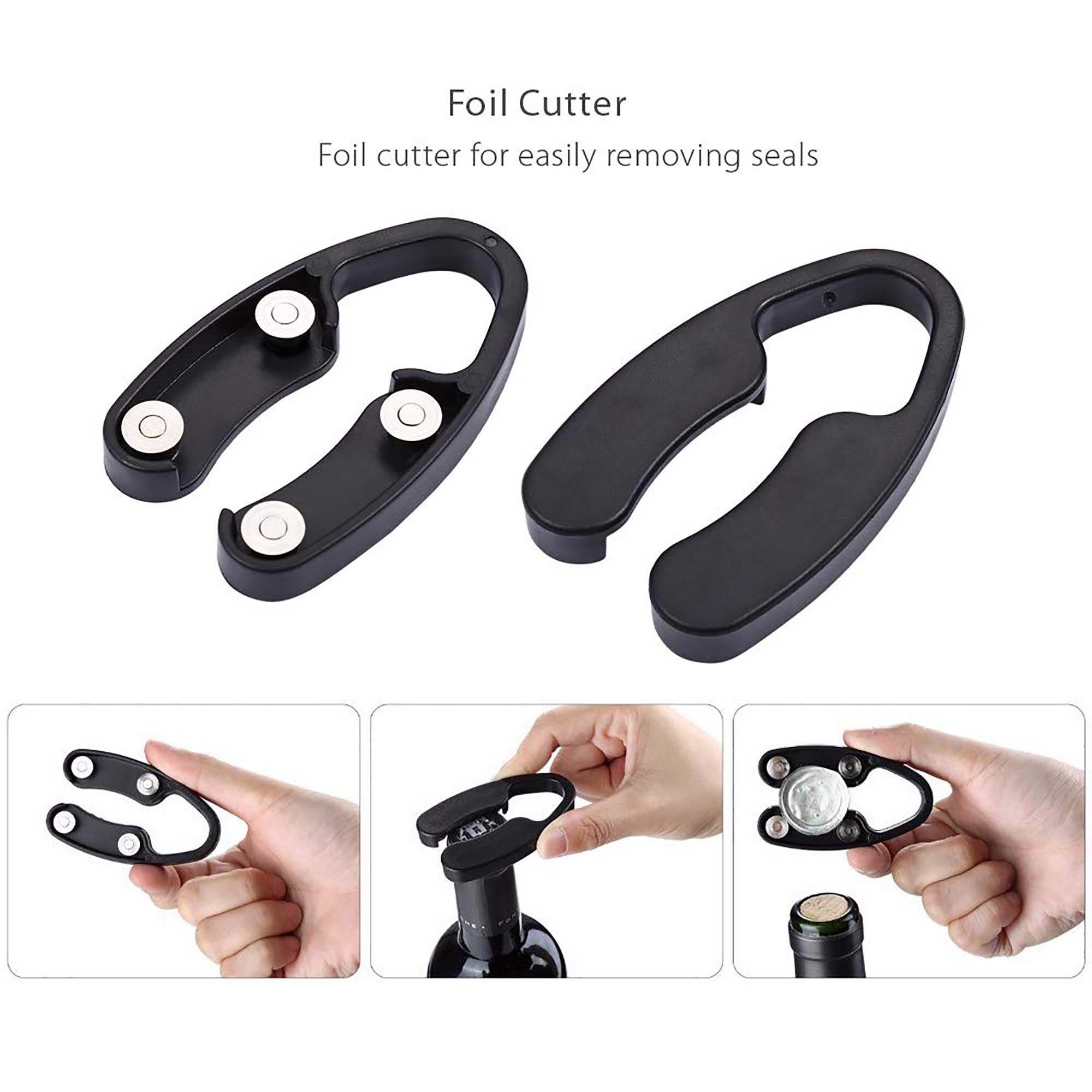 Brentwood WA-2003BK Air Pump Wine Bottle Opener with Foil Cutter, Vacuum Stopper, and Aerator Pourer, Black