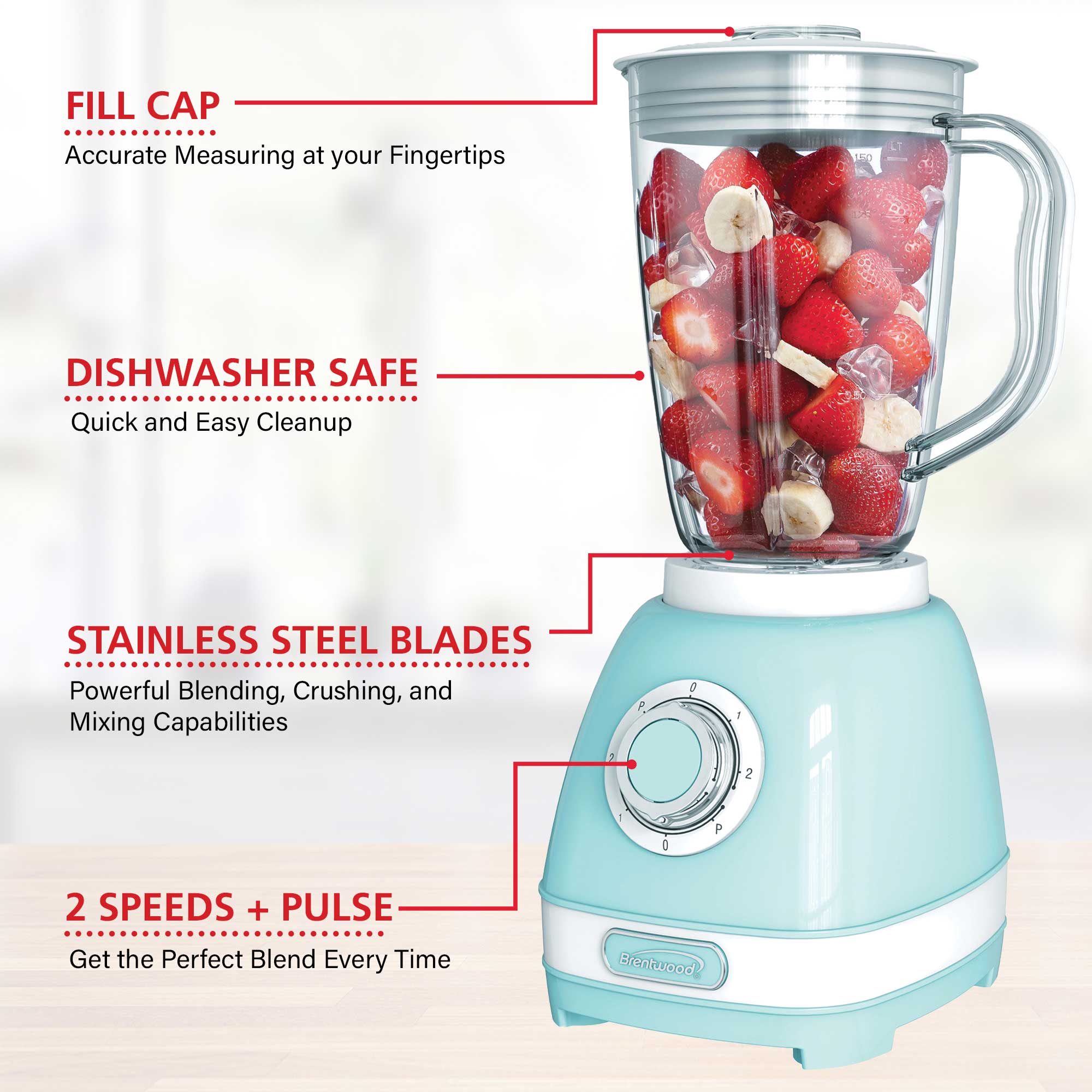 Brentwood JB-330BL 2-Speed Retro Blender with 50 Ounce Plastic Jar, Blue