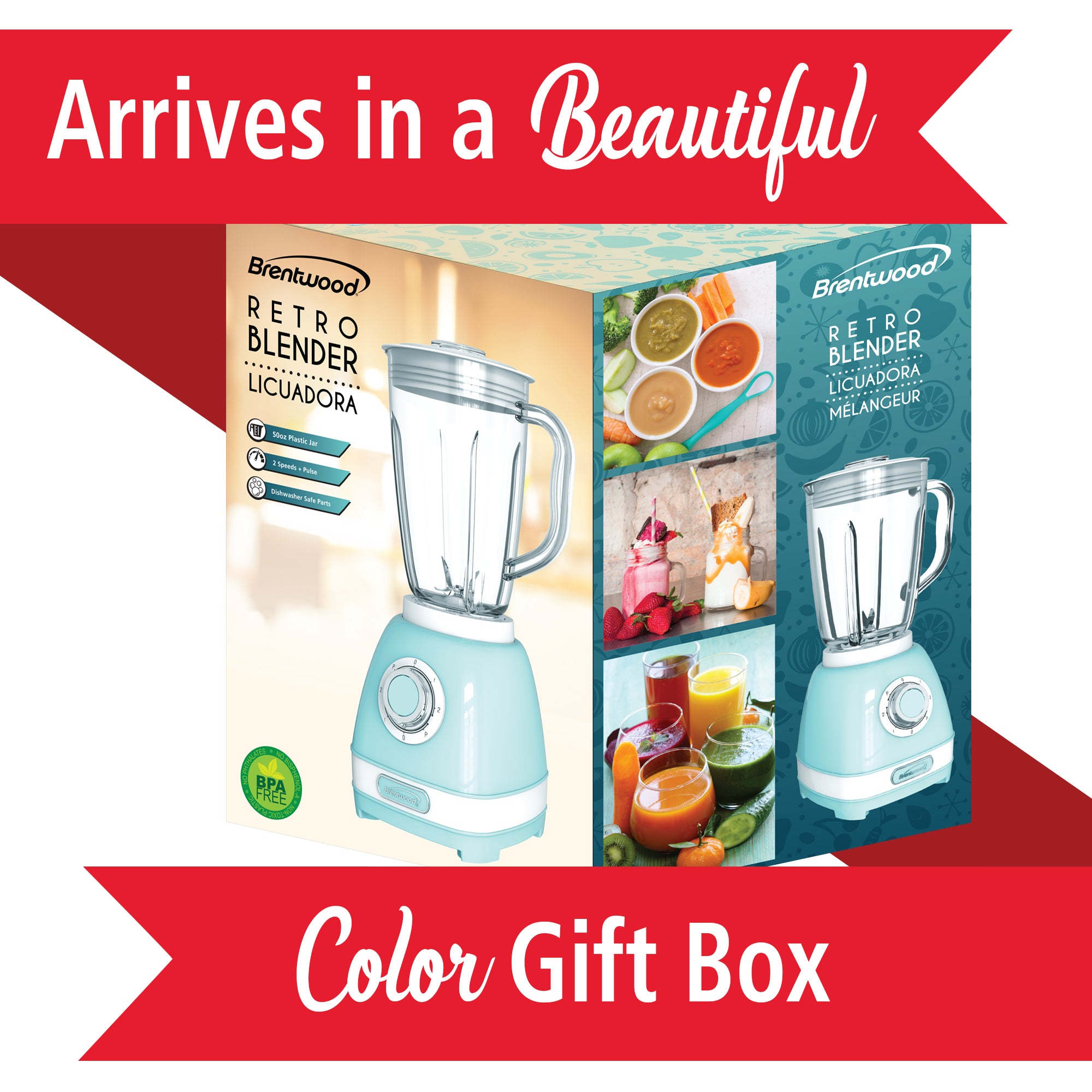 Brentwood JB-330BL 2-Speed Retro Blender with 50 Ounce Plastic Jar, Blue