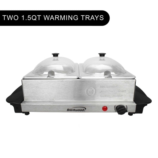 Brentwood BF 215 3 Quart 2 Pan Buffet Server And Warming Tray Brushed Brentwood Bf 215 3 Quart 2 Pan Buffet Server And Warming Tray Brushed