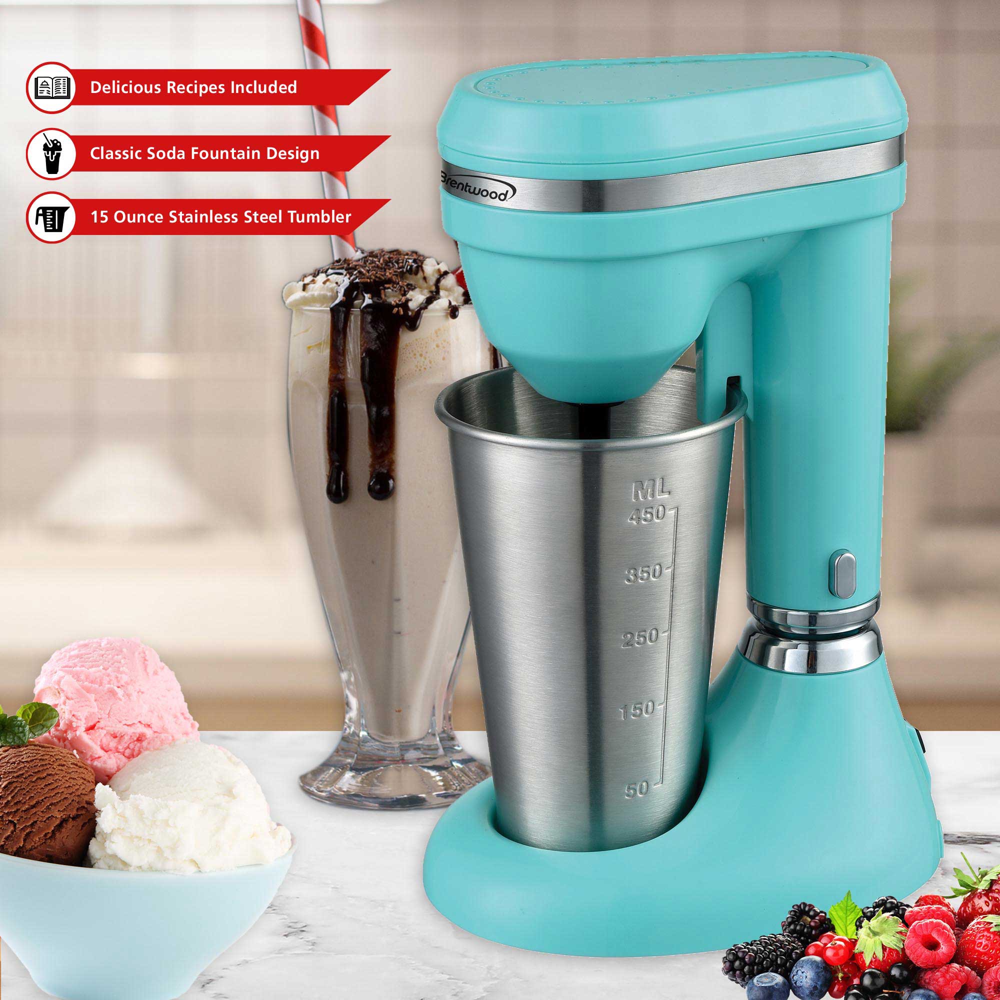 Brentwood SM-1200B 15oz Classic Milkshake Maker, Blue