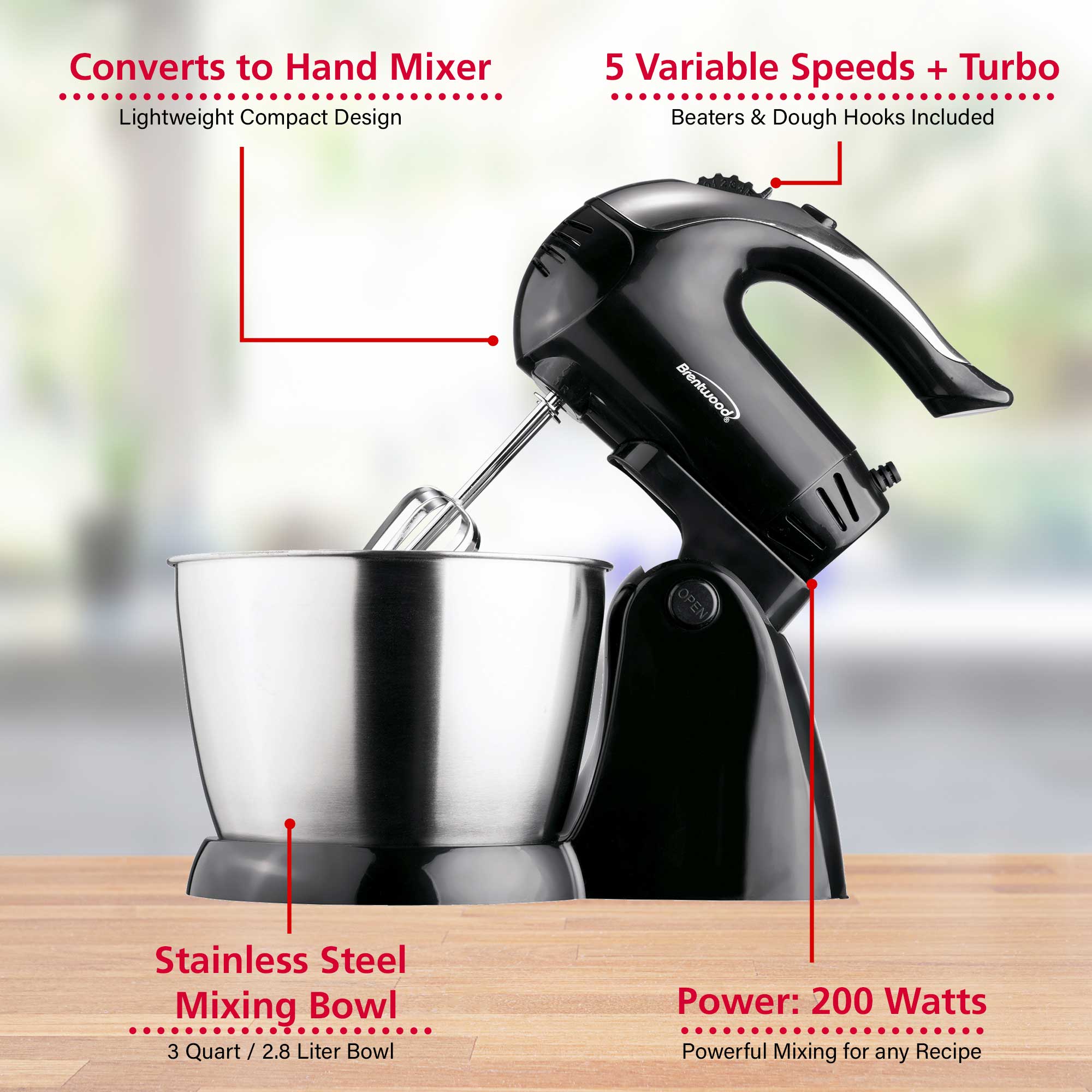 Brentwood SM-1153 5-Speed + Turbo Stand Mixer, Black - Brentwood Appliances